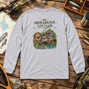 Herabuna Cat Club ヘラブナ 釣り 猫 キャンプ ロンT | バックプリント