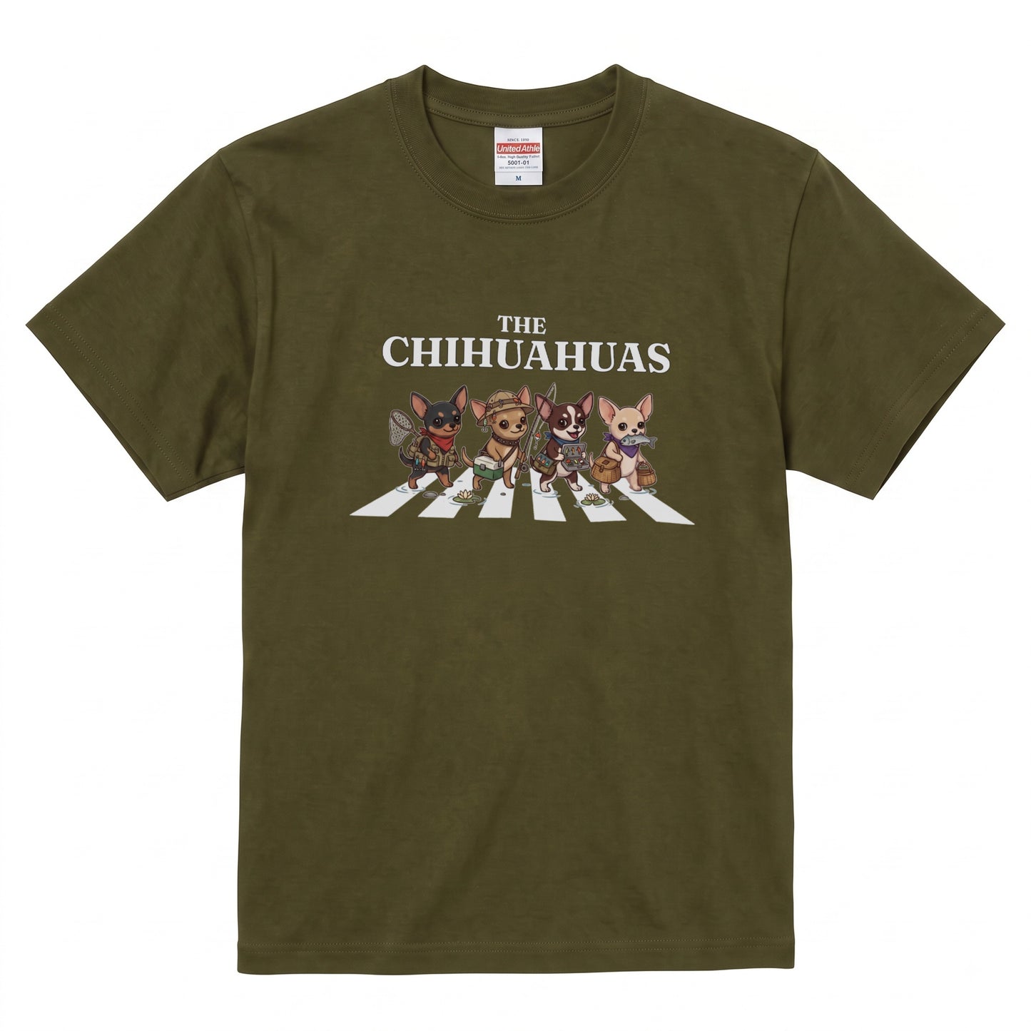 THE CHIHUAHUAS | 横断歩道 ゆるかわ チワワ フィッシング パロディTシャツ【愛犬家・釣り好き・アウトドア・ギフトに最適】