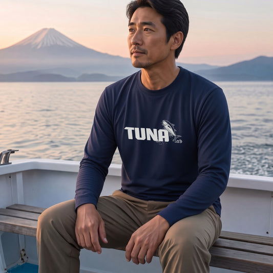 TUNA | 鮪 マグロ イラスト 英字 シンプル ワンポイント 長袖Tシャツ【釣り男子・釣りガール・ストリート・ギフト】