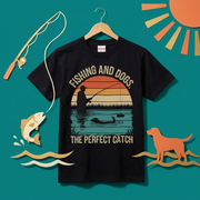 「FISHING AND DOGS」愛犬&釣り レトロサンセットTシャツ | CASTMODE