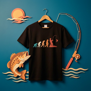 人類の進化(エボリューション)釣り人Tシャツ