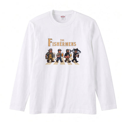 THE FISHERMENS | 海の男たち 巨大マグロ 乾杯ビール ロック名盤オマージュ グラフィック 長袖Tシャツ【おもしろ雑貨・普段着・宴会・ユニセックス・ギフトに最適】