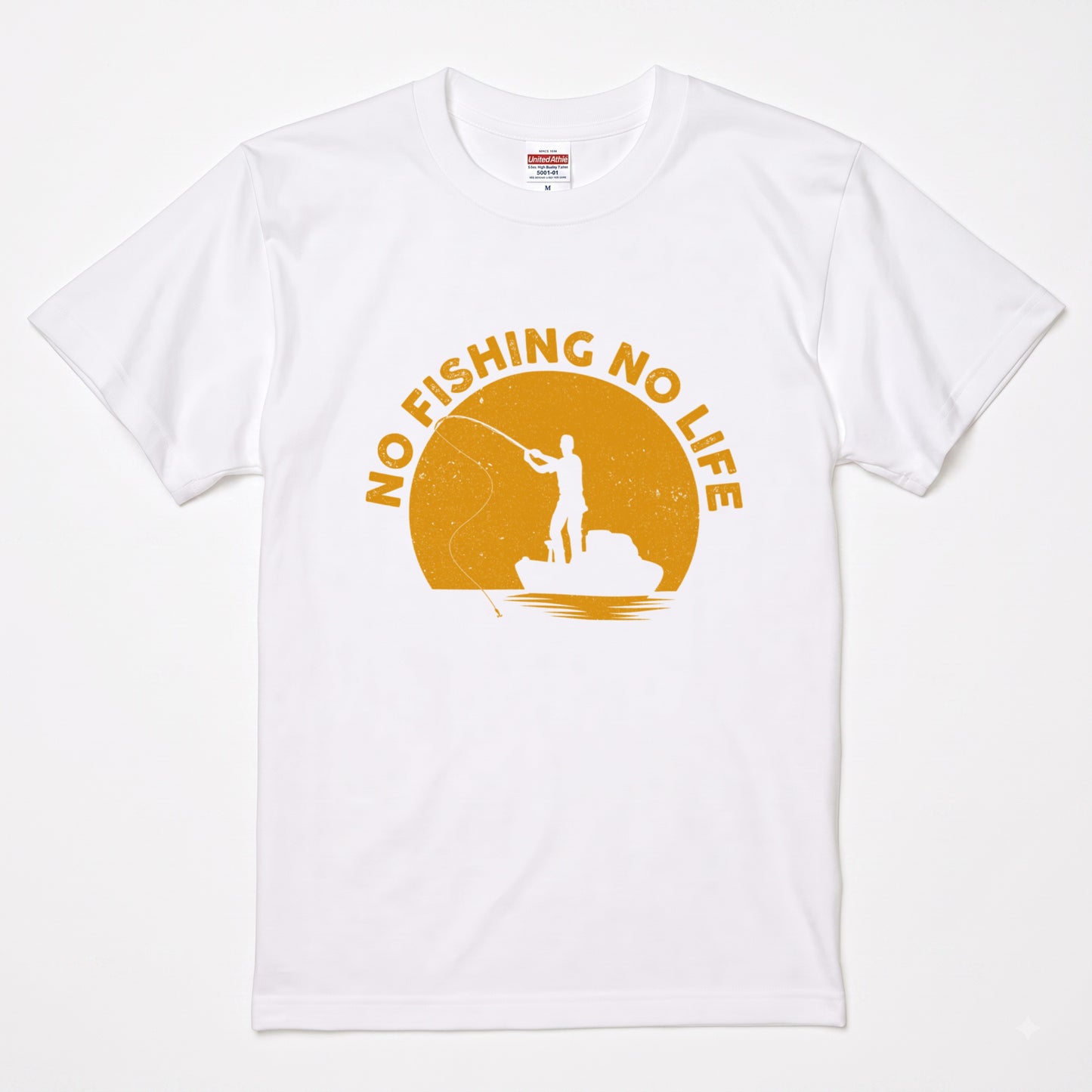 「NO FISHING NO LIFE」夕日の船釣りTシャツ