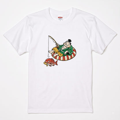EBISU SUMMER | 手描き風 恵比寿様 釣り タイ バカンス グラフィック Tシャツ【和風レトロ・釣り人・普段着・オシャレ・ギフトに最適】