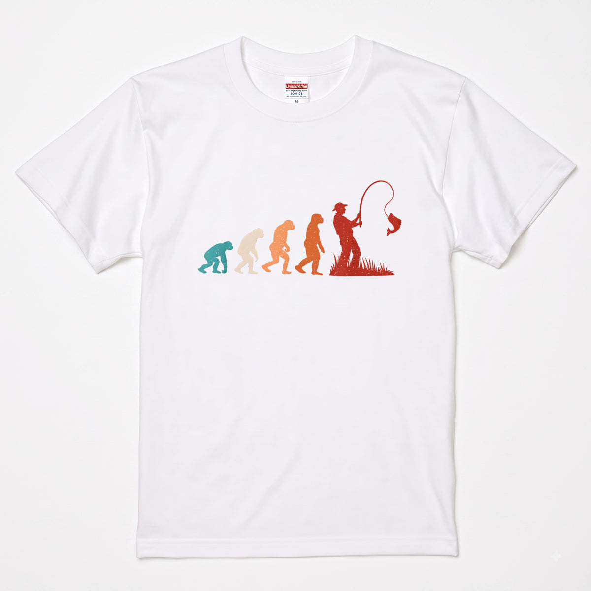 人類の進化（エボリューション）釣り人Tシャツ
