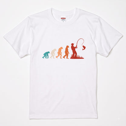人類の進化（エボリューション）釣り人Tシャツ