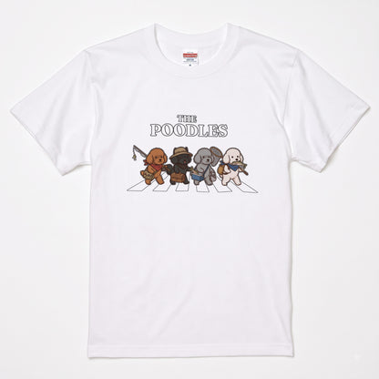 THE POODLES | 横断歩道 ゆるかわ プードル フィッシング パロディTシャツ【愛犬家・釣り好き・アウトドア・ギフトに最適】