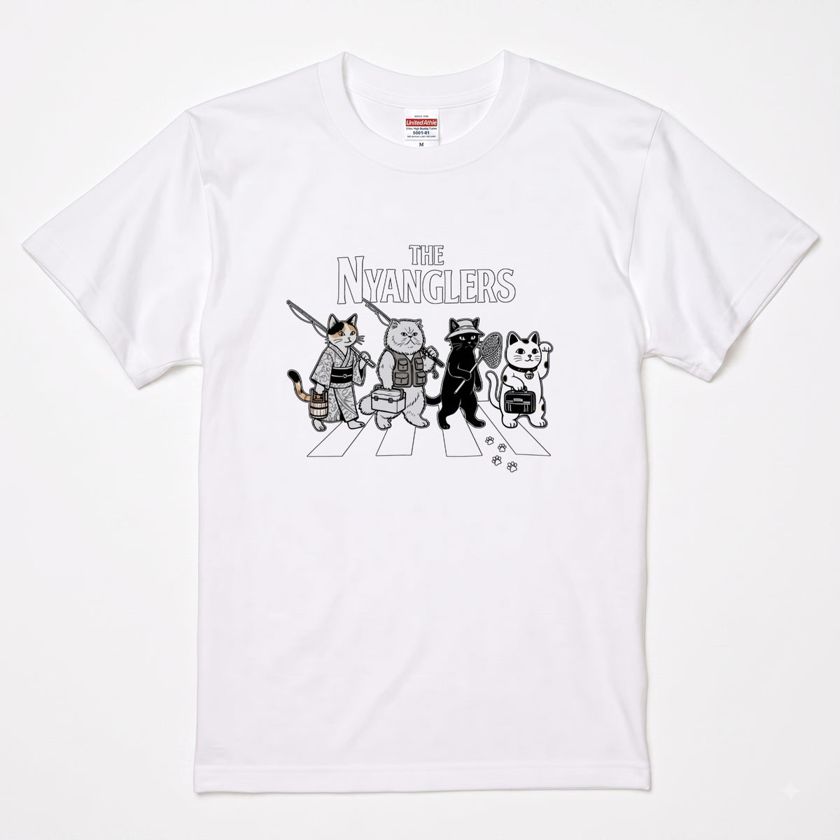 THE NYANGLERS | 招き猫 釣り猫 横断歩道 ゆるかわ パロディ Tシャツ【猫グッズ・釣り人・アウトドア・プレゼントに最適】