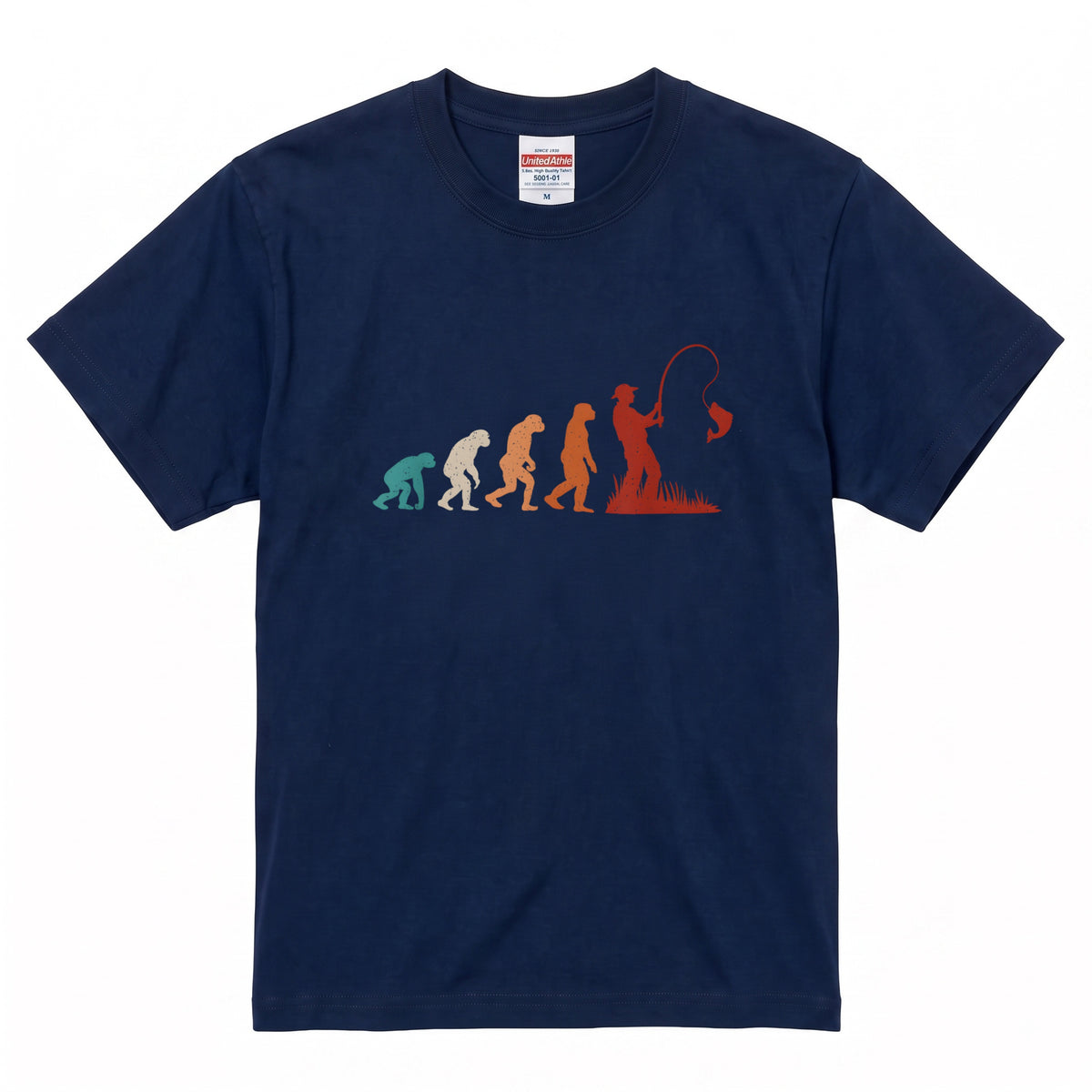 人類の進化（エボリューション）釣り人Tシャツ