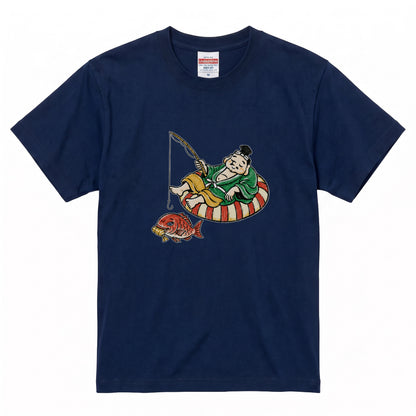 EBISU SUMMER | 手描き風 恵比寿様 釣り タイ バカンス グラフィック Tシャツ【和風レトロ・釣り人・普段着・オシャレ・ギフトに最適】