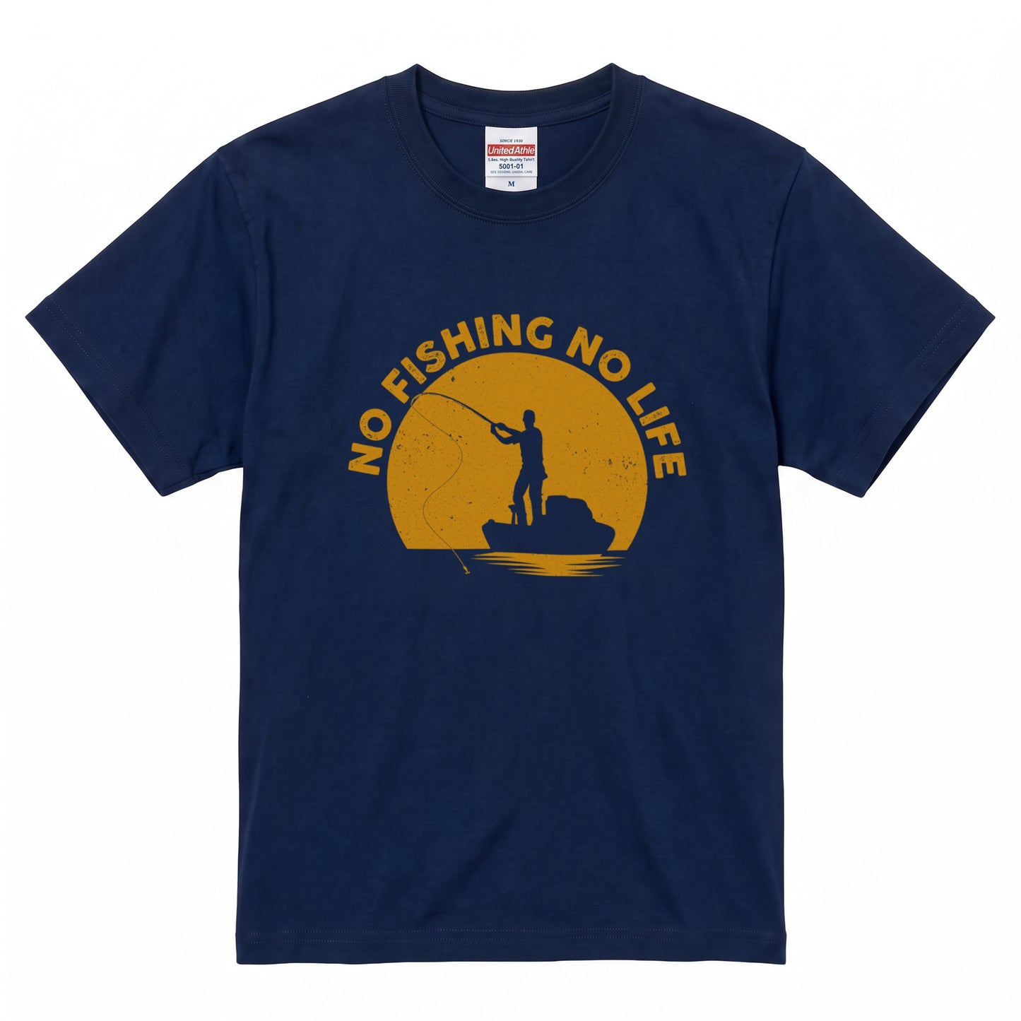 「NO FISHING NO LIFE」夕日の船釣りTシャツ