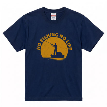 「NO FISHING NO LIFE」夕日の船釣りTシャツ