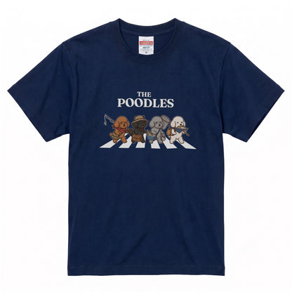 THE POODLES | 横断歩道 ゆるかわ プードル フィッシング パロディTシャツ【愛犬家・釣り好き・アウトドア・ギフトに最適】