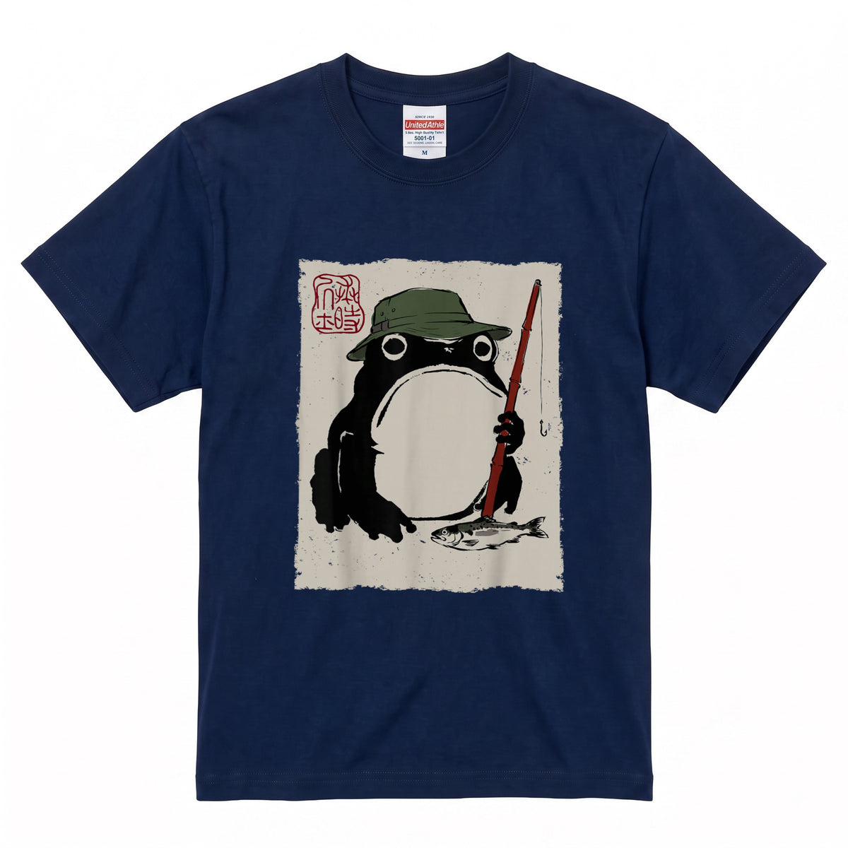「Japanese Frog Angler」和モダン カエル絵図Tシャツ