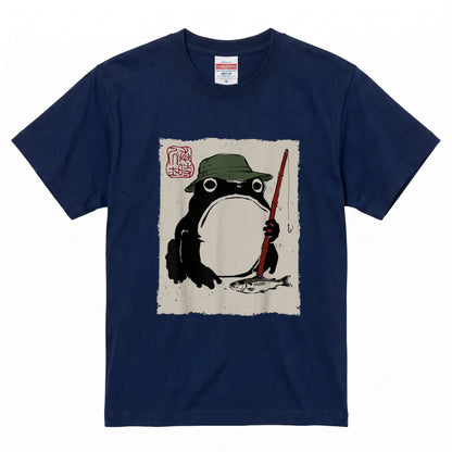 「Japanese Frog Angler」和モダン カエル絵図Tシャツ