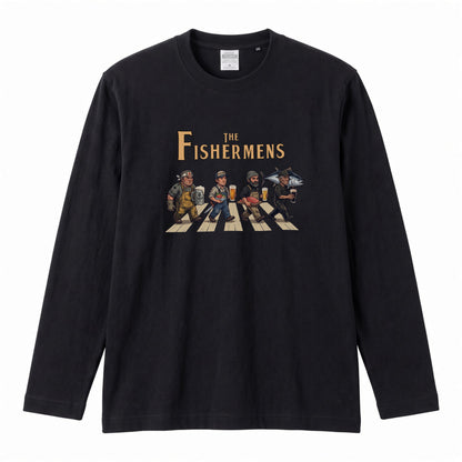 THE FISHERMENS | 海の男たち 巨大マグロ 乾杯ビール ロック名盤オマージュ グラフィック 長袖Tシャツ【おもしろ雑貨・普段着・宴会・ユニセックス・ギフトに最適】
