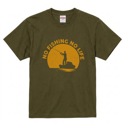 「NO FISHING NO LIFE」夕日の船釣りTシャツ