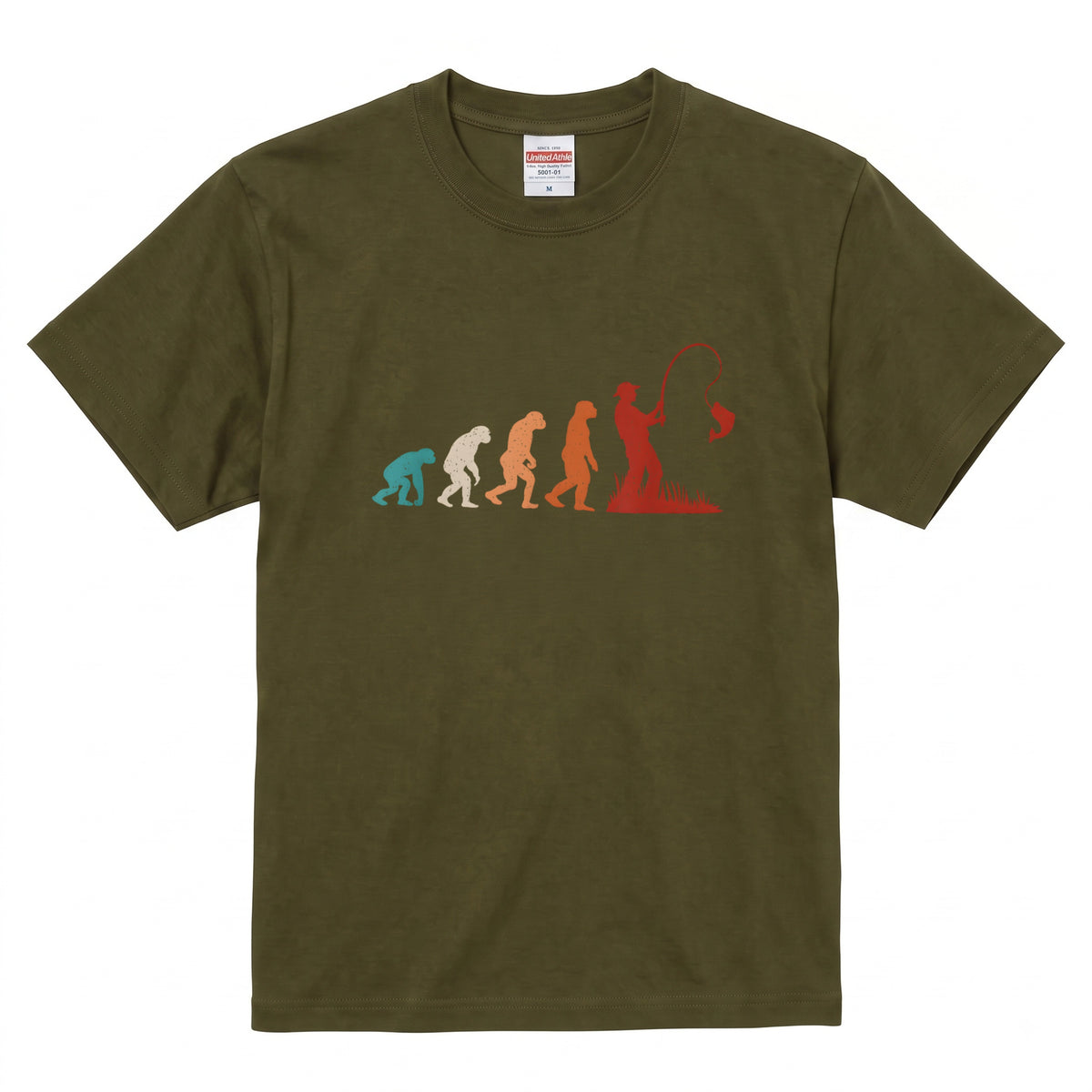 人類の進化（エボリューション）釣り人Tシャツ