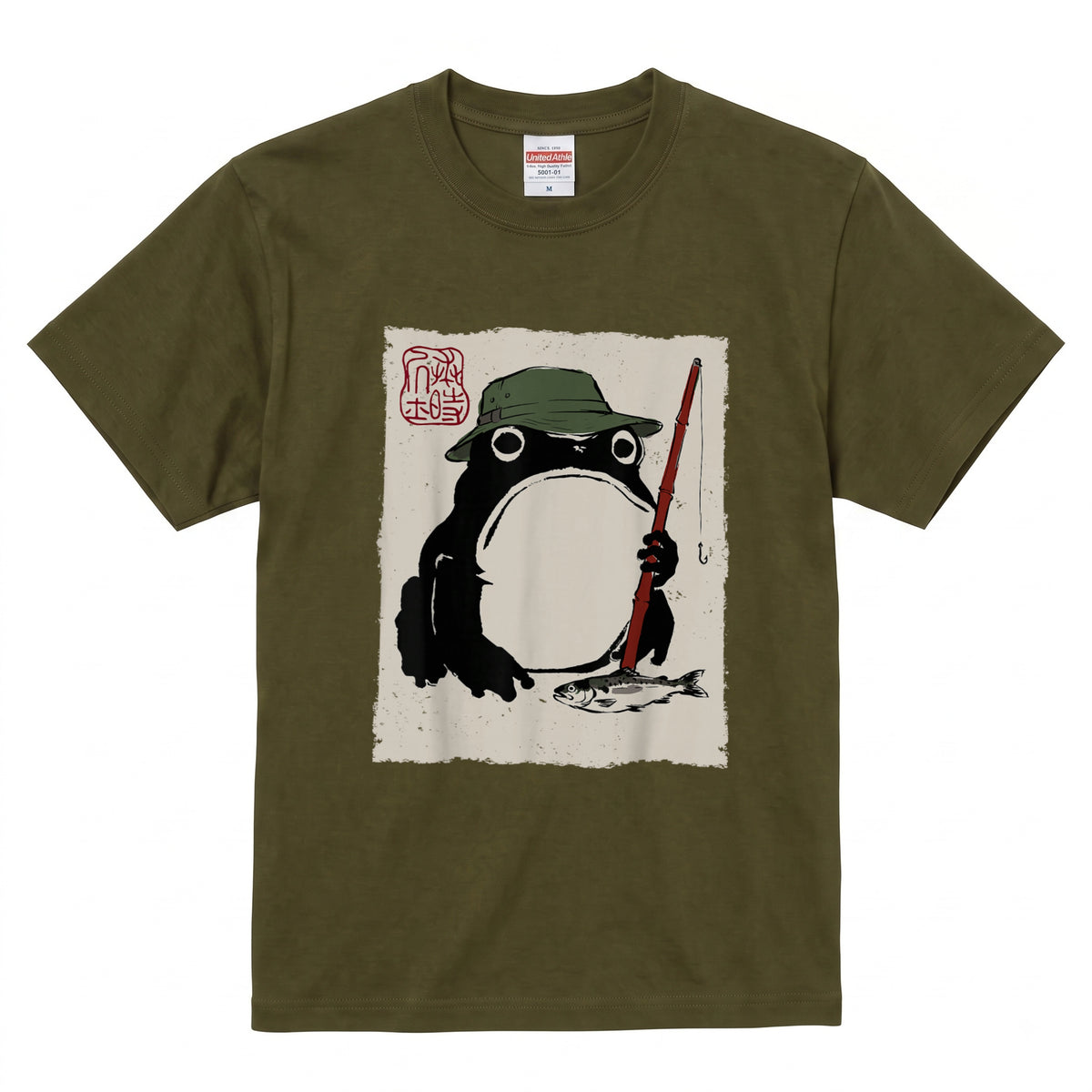 「Japanese Frog Angler」和モダン カエル絵図Tシャツ
