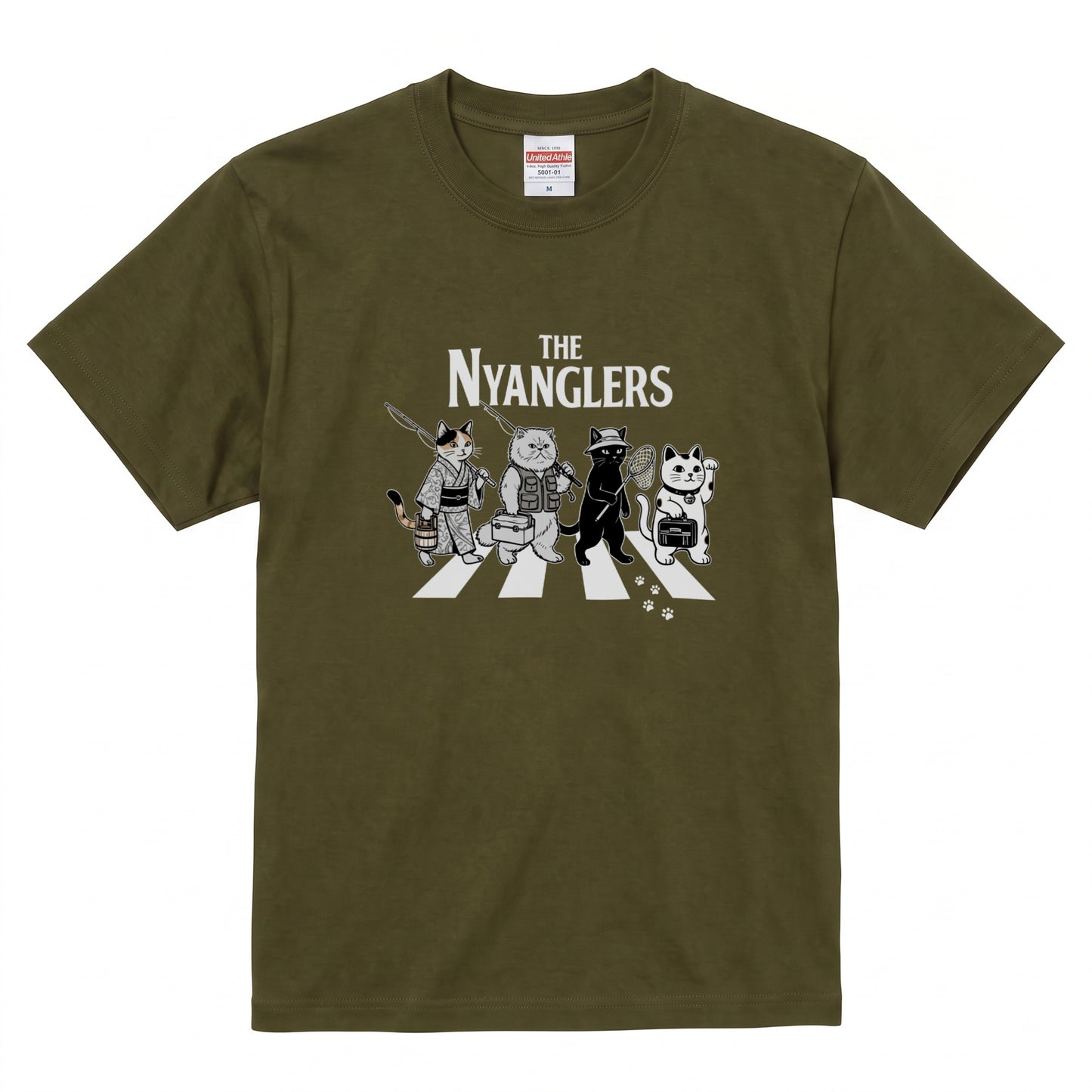 THE NYANGLERS | 招き猫 釣り猫 横断歩道 ゆるかわ パロディ Tシャツ【猫グッズ・釣り人・アウトドア・プレゼントに最適】