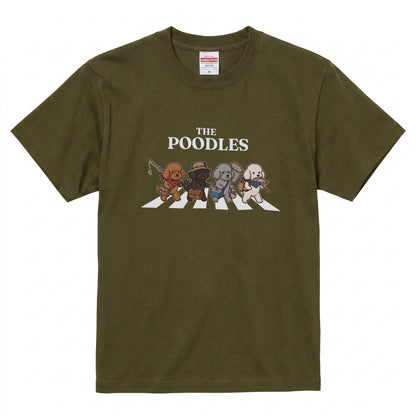 THE POODLES | 横断歩道 ゆるかわ プードル フィッシング パロディTシャツ【愛犬家・釣り好き・アウトドア・ギフトに最適】