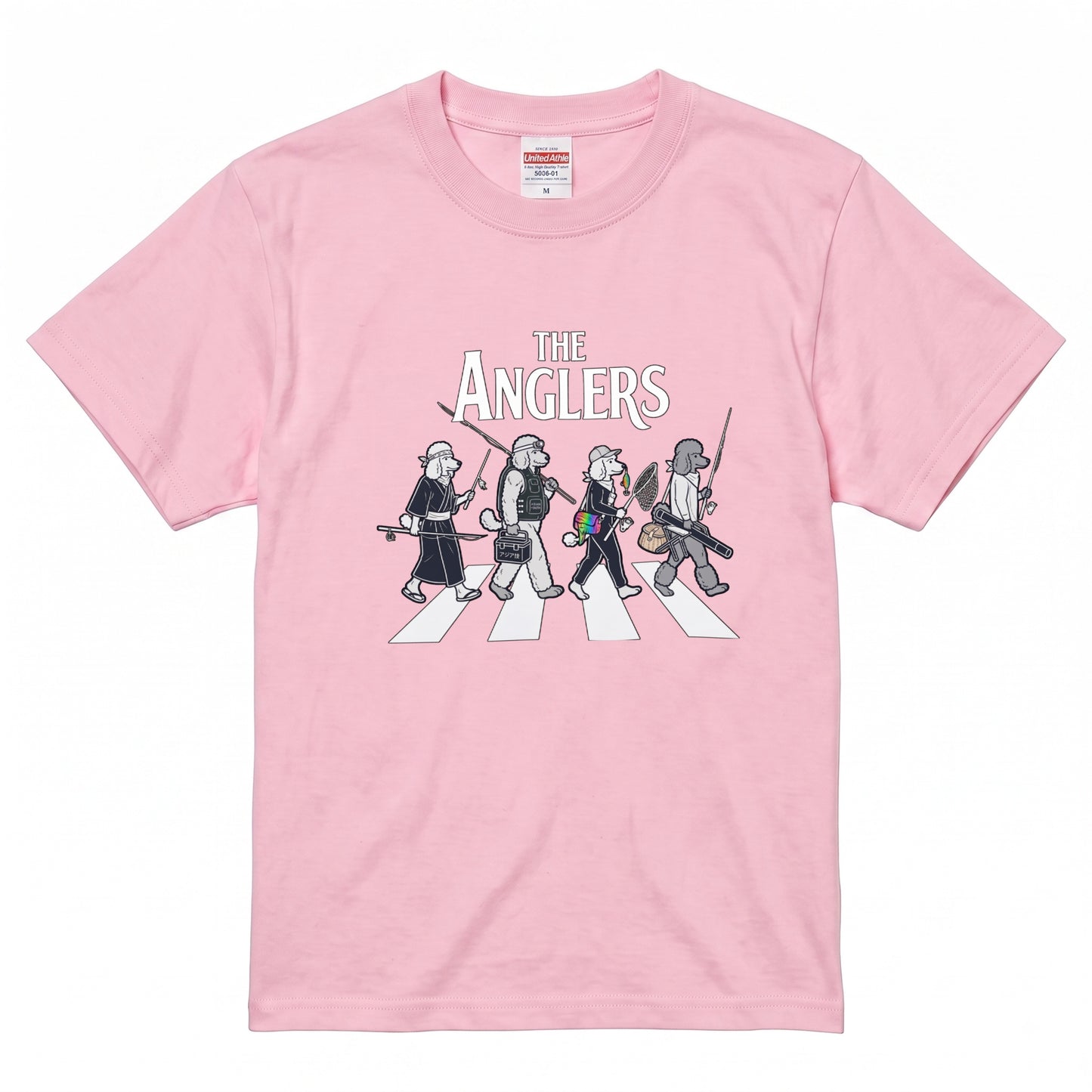 THE ANGLERS POODLE | 釣り人 トイプードル 横断歩道 ゆるかわ パロディ Tシャツ【犬好き・愛犬家・釣りグッズ・イベント・プレゼントに最適】