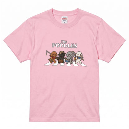 THE POODLES | 横断歩道 ゆるかわ プードル フィッシング パロディTシャツ【愛犬家・釣り好き・アウトドア・ギフトに最適】