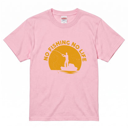 「NO FISHING NO LIFE」夕日の船釣りTシャツ