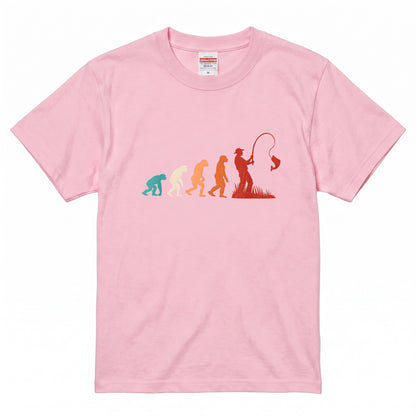 人類の進化（エボリューション）釣り人Tシャツ
