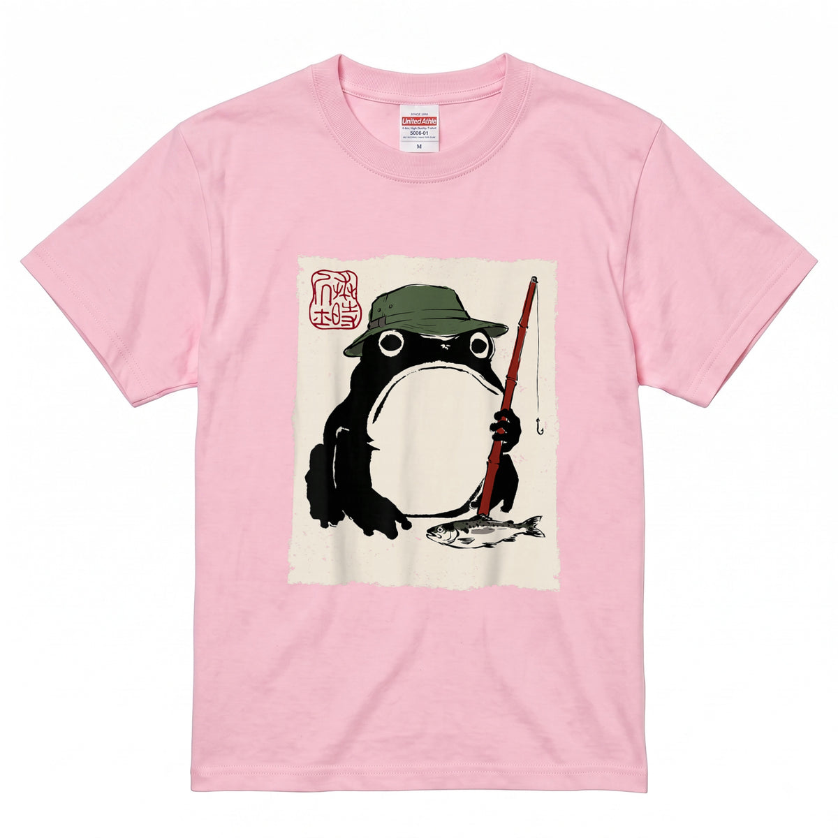 「Japanese Frog Angler」和モダン カエル絵図Tシャツ