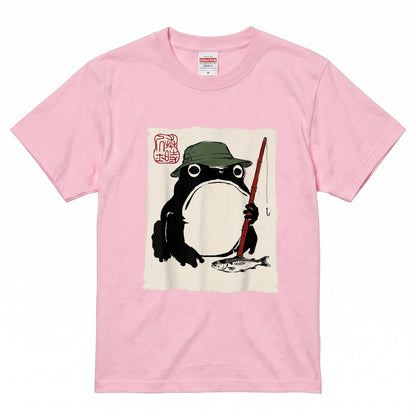「Japanese Frog Angler」和モダン カエル絵図Tシャツ