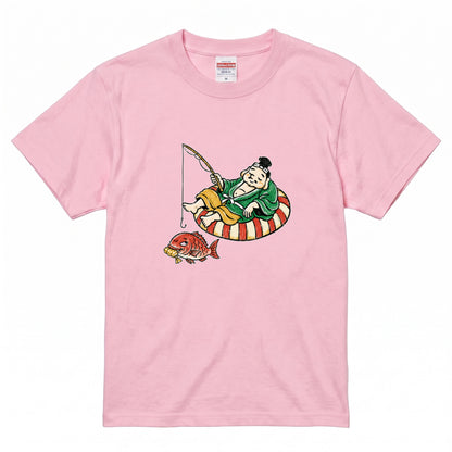 EBISU SUMMER | 手描き風 恵比寿様 釣り タイ バカンス グラフィック Tシャツ【和風レトロ・釣り人・普段着・オシャレ・ギフトに最適】