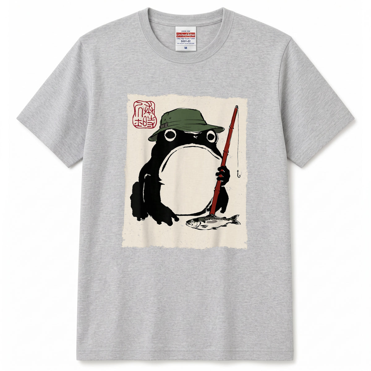 「Japanese Frog Angler」和モダン カエル絵図Tシャツ