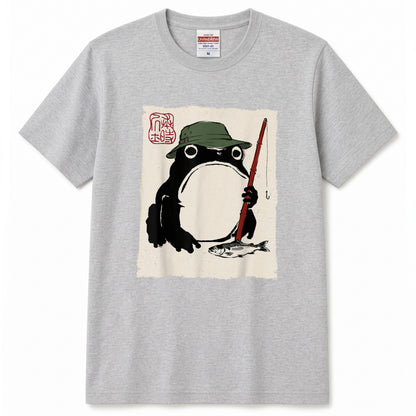 「Japanese Frog Angler」和モダン カエル絵図Tシャツ
