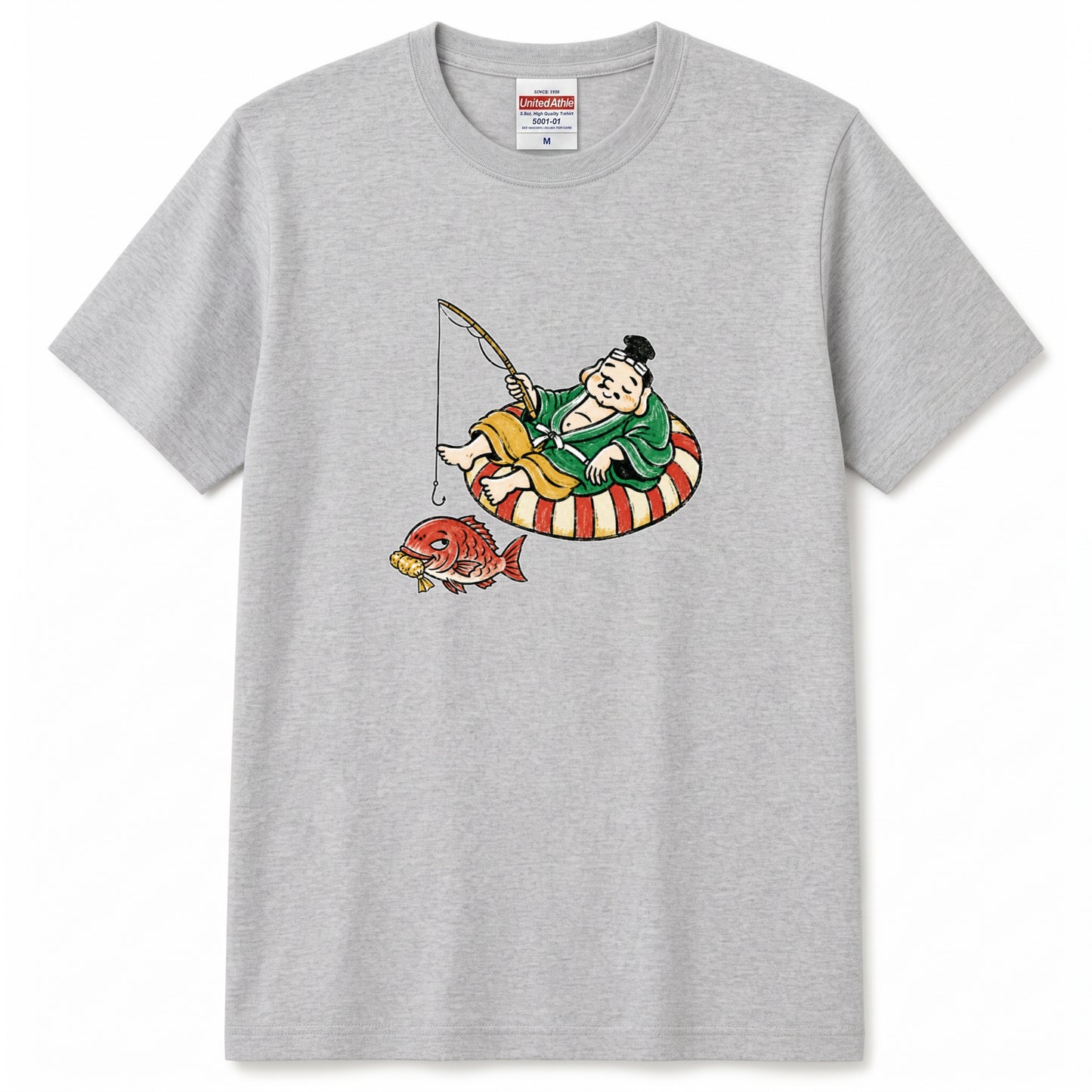 EBISU SUMMER | 手描き風 恵比寿様 釣り タイ バカンス グラフィック Tシャツ【和風レトロ・釣り人・普段着・オシャレ・ギフトに最適】