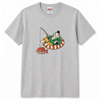 EBISU SUMMER | 手描き風 恵比寿様 釣り タイ バカンス グラフィック Tシャツ【和風レトロ・釣り人・普段着・オシャレ・ギフトに最適】