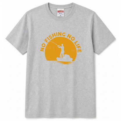 「NO FISHING NO LIFE」夕日の船釣りTシャツ