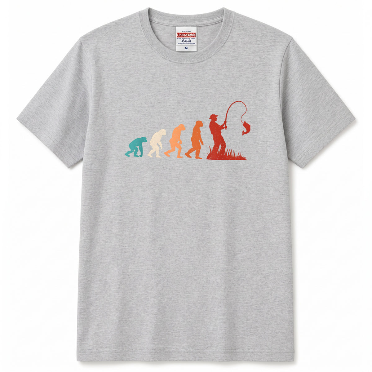 人類の進化（エボリューション）釣り人Tシャツ