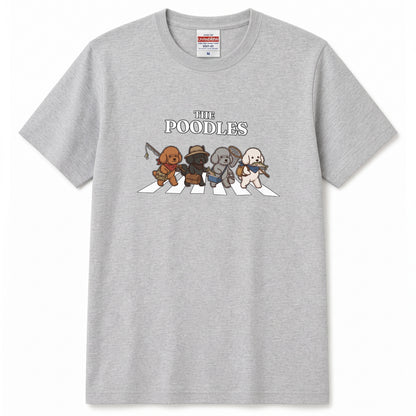 THE POODLES | 横断歩道 ゆるかわ プードル フィッシング パロディTシャツ【愛犬家・釣り好き・アウトドア・ギフトに最適】