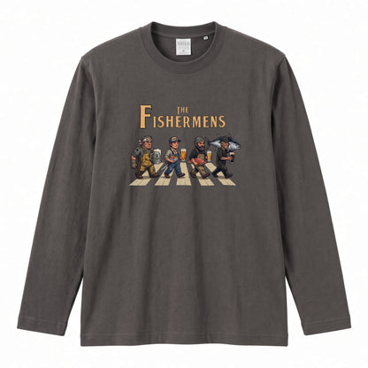 THE FISHERMENS | 海の男たち 巨大マグロ 乾杯ビール ロック名盤オマージュ グラフィック 長袖Tシャツ【おもしろ雑貨・普段着・宴会・ユニセックス・ギフトに最適】