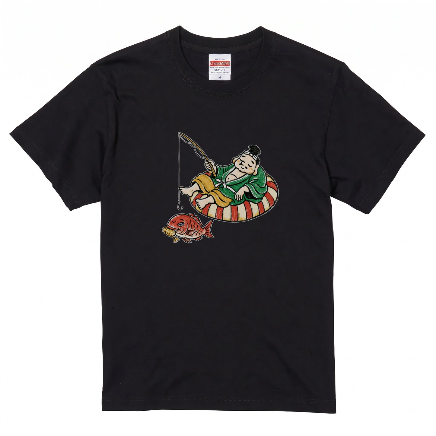 EBISU SUMMER | 手描き風 恵比寿様 釣り タイ バカンス グラフィック Tシャツ【和風レトロ・釣り人・普段着・オシャレ・ギフトに最適】