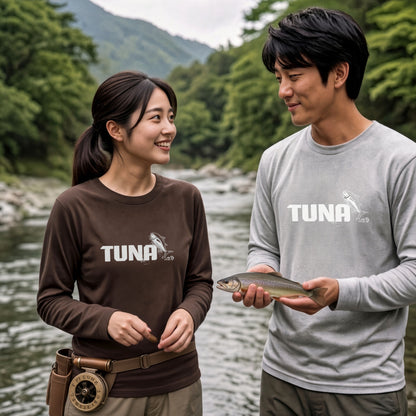 TUNA | 鮪 マグロ イラスト 英字 シンプル ワンポイント 長袖Tシャツ【釣り男子・釣りガール・ストリート・ギフト】