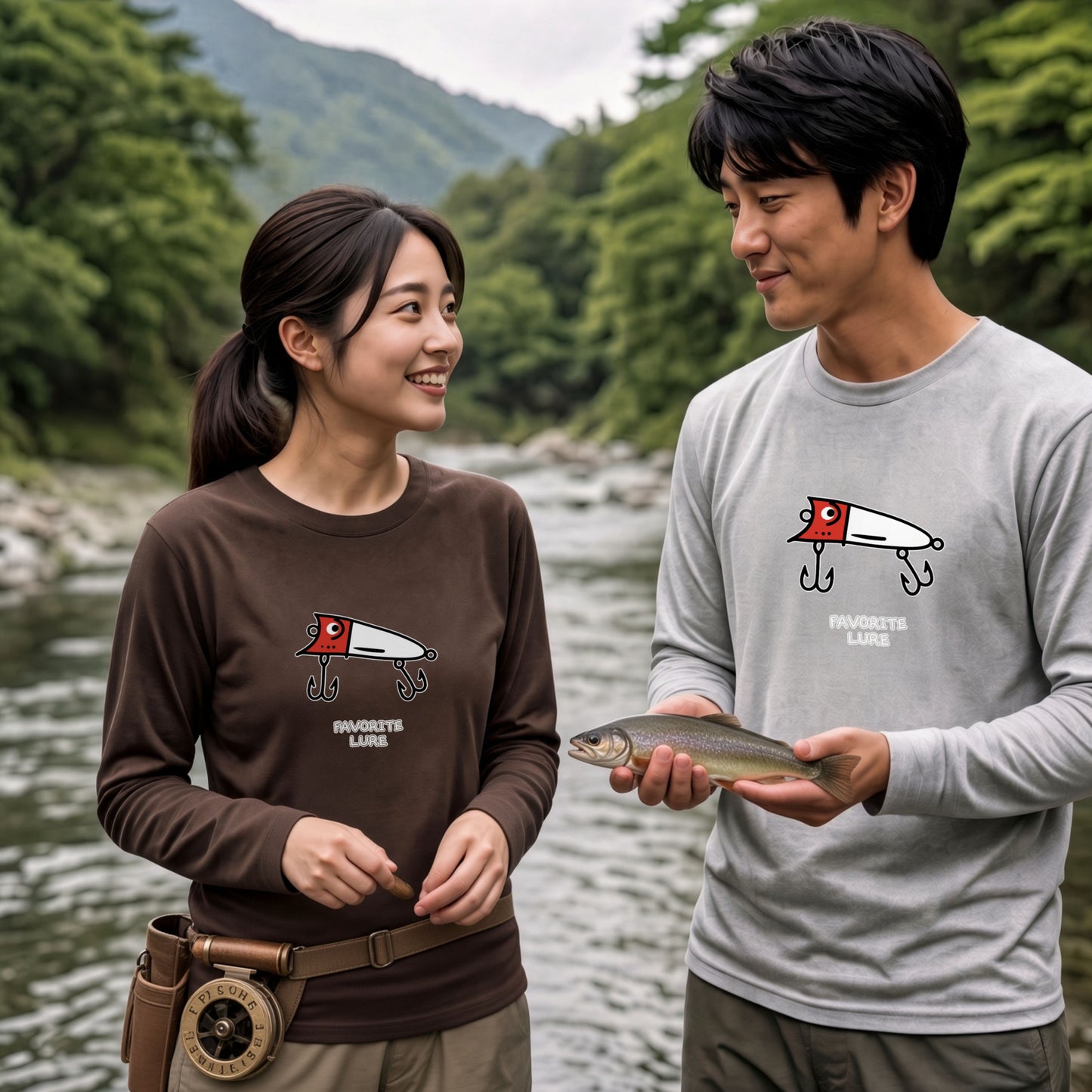 FAVORITE LURE | レッドヘッド ポッパー ルアー 釣り かわいい ポップ イラスト グラフィック 長袖Tシャツ【釣り雑貨・バス釣り・カジュアル・ギフトに最適】