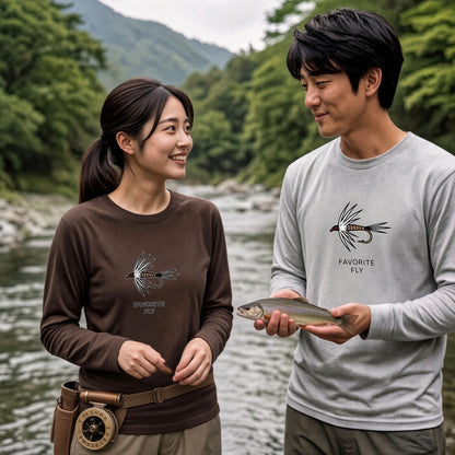 FAVORITE FLY | 釣り 毛針 ルアー イラスト ワンポイント シンプル 長袖Tシャツ【釣り男子・釣りガール・ルームウェア・ギフト】