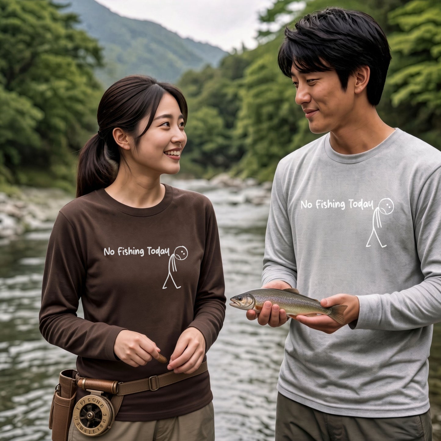 NO FISHING TODAY | 棒人間 釣りに行けない 悲しい おもしろ シュール 手描き風 イラスト 長袖Tシャツ【釣り雑貨・普段着・カジュアル・ギフトに最適】