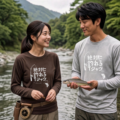 絶対に釣れるTシャツ | おもしろ 釣り 筆文字 パロディ イラスト ネタ 長袖Tシャツ【釣り雑貨・フィッシング・カジュアル・ギフトに最適】