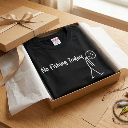 NO FISHING TODAY | 棒人間 釣りに行けない 悲しい おもしろ シュール 手描き風 イラスト 長袖Tシャツ【釣り雑貨・普段着・カジュアル・ギフトに最適】