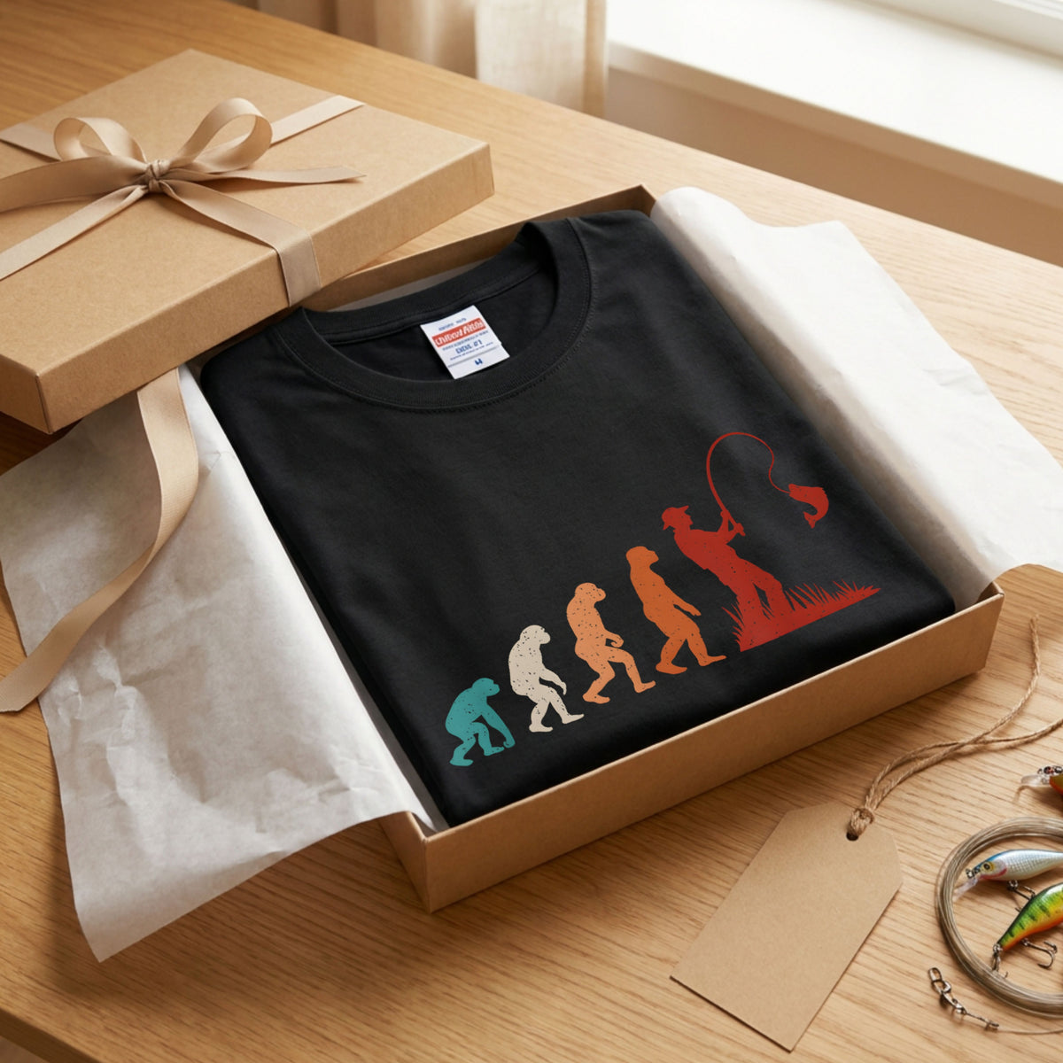 EVOLUTION | 釣り人 進化 イラスト レトロ カラフル シンプル 長袖Tシャツ【釣り男子・釣りガール・ルームウェア・ギフト】