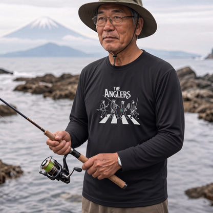THE ANGLERS CROSSING | 釣り仲間 横断歩道 イラスト おもしろ レトロ 長袖Tシャツ【釣り好き・アングラー・釣りウェア・プレゼントに最適】