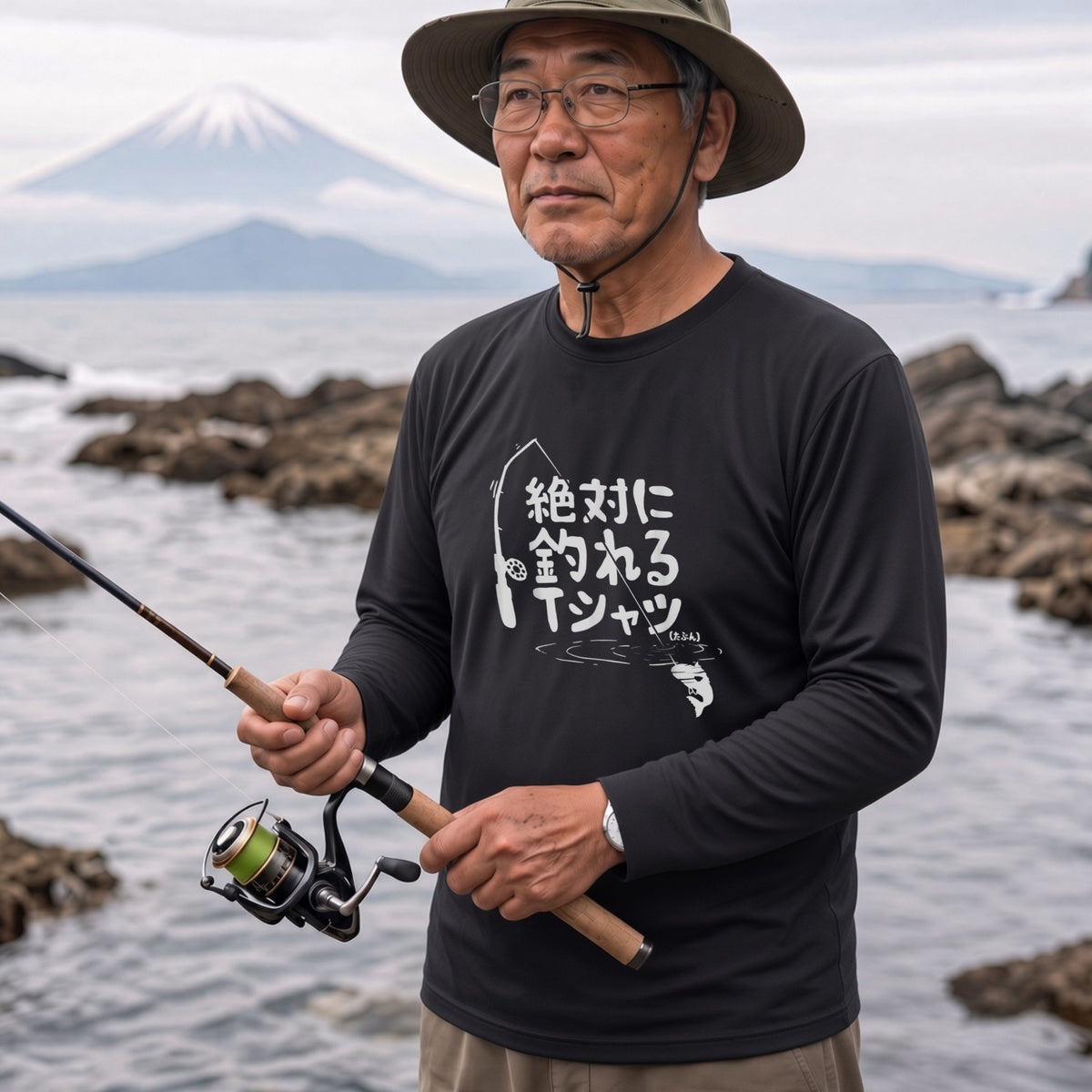 絶対に釣れるTシャツ | おもしろ 釣り 筆文字 パロディ イラスト ネタ 長袖Tシャツ【釣り雑貨・フィッシング・カジュアル・ギフトに最適】